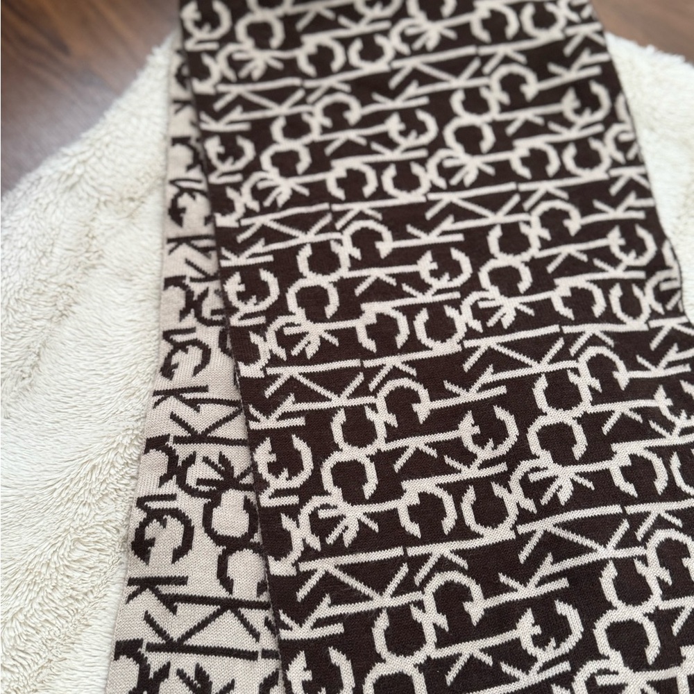 Calvin Klein Brown and Tan Reversible Scarf